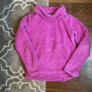 pink fluffy turtle neck sweatshirt